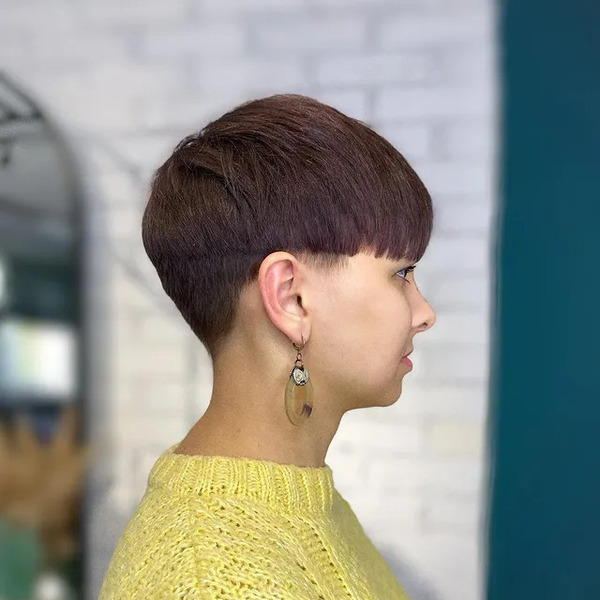 Clean and Simple Mushroom Cut - a woman in a side view