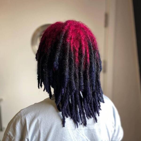 Colored Dreadlocs Reverse Ombre - a woman in a back view