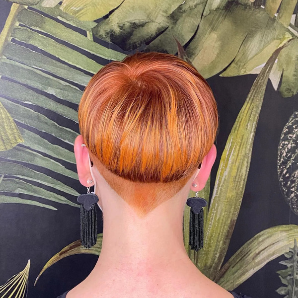 Copper Mushroom Cut with V Line Shape - a woman in a back view
