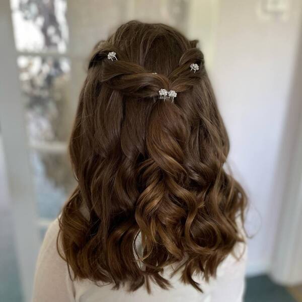 Curly Twisted Hair with White Clips- A girl wearing white cardigan