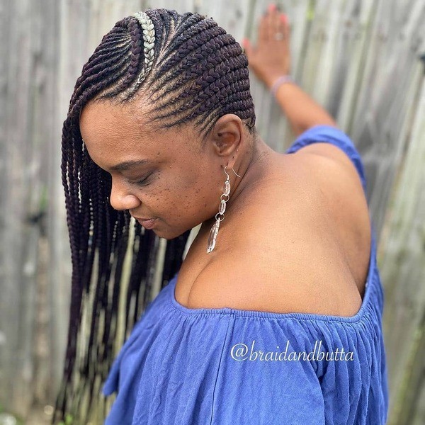 Dark Wine and Blonde Lemonade Braids - a woman wearing a blue dress