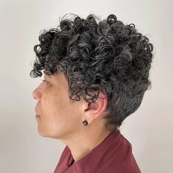 Defined Curls for Pixie Cut - a woman in a side view