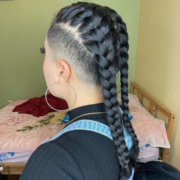 Double Dutch Braids with Undercut - a woman in a back view