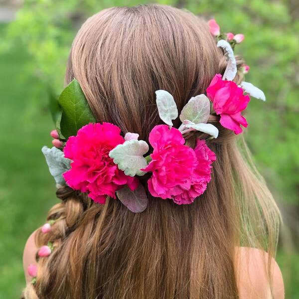 Dutch Braid and Intertwined Flower Crown - a girl in a back view