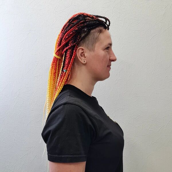 Dyed Box Braids and Undercut - a woman in a side view