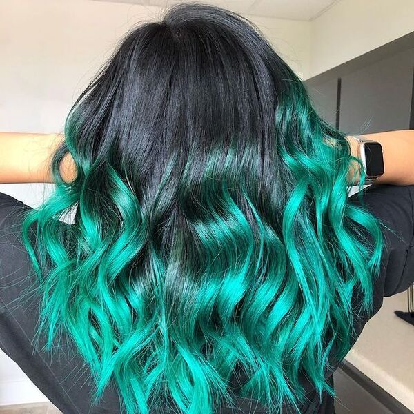 Emerald Green Ombre Hair - a woman in a back view