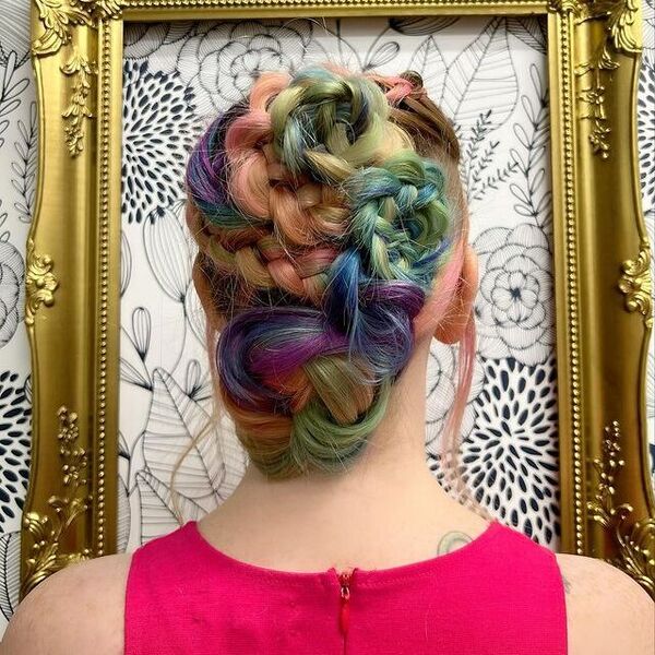 fabulous rainbow hair - a girl wearing a pink dress