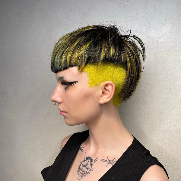 Firm Yellow and Highlights for Mushroom Cut - a woman in a side view
