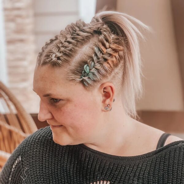 Fluffy Dutch Braids with Edgy Undercut - a woman in a side view