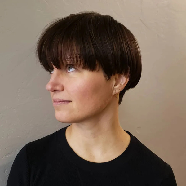 Ghost Haircut for Mushroom Style - a woman wearing a black tees
