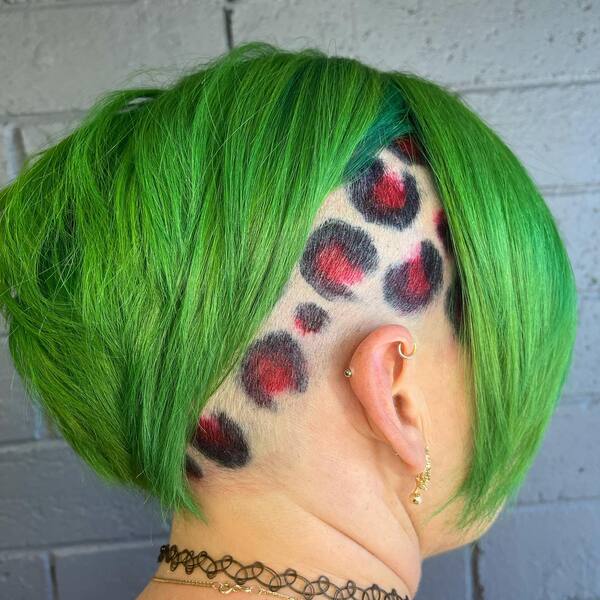 Green Hair with Undercut Leopard Print - a woman in a side view