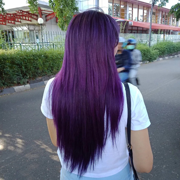 Layered Cut with Purple Black Tones - a woman in a back view
