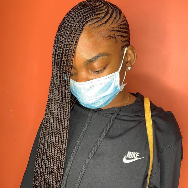 Lemonade Thin Side Braids - a woman wearing a face mask