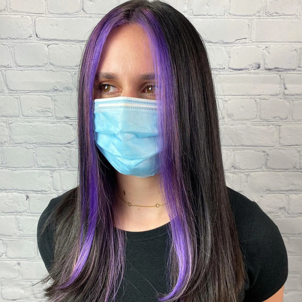 Little Lilac Chunks for Straight Hair - a woman wearing a face mask