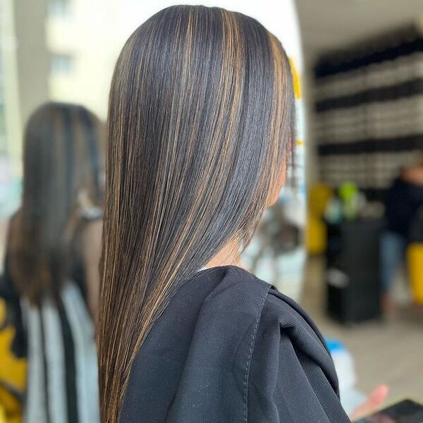 Melted Caramel Strips for Straight Hair - a woman in a side view