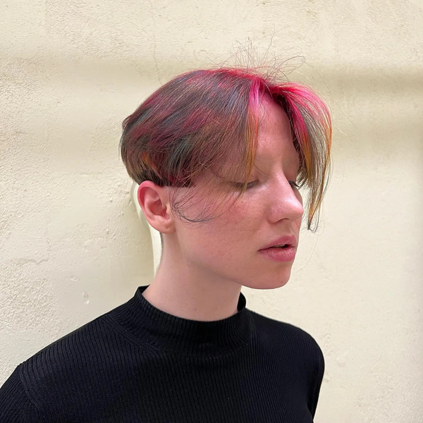 Mushroom Cut with Curtain Fringe - a woman in a side view