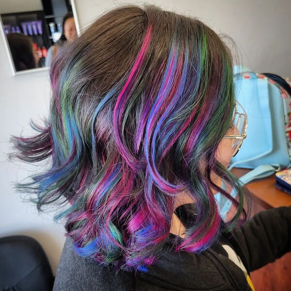 Neon Multi-Color Highlights - a woman in a side view