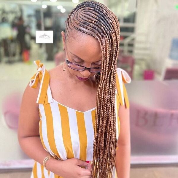 Ombre Brown Lemonade Braids - a woman wearing a dress