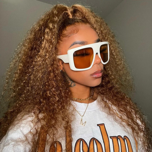 Ombre Crimped Hair - a woman wearing a sunglasses