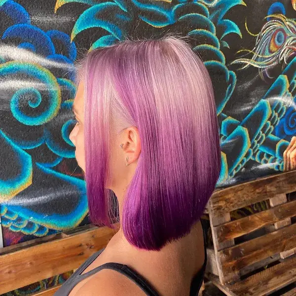 Purple Ombre in Bob Haircut - a woman in a back view