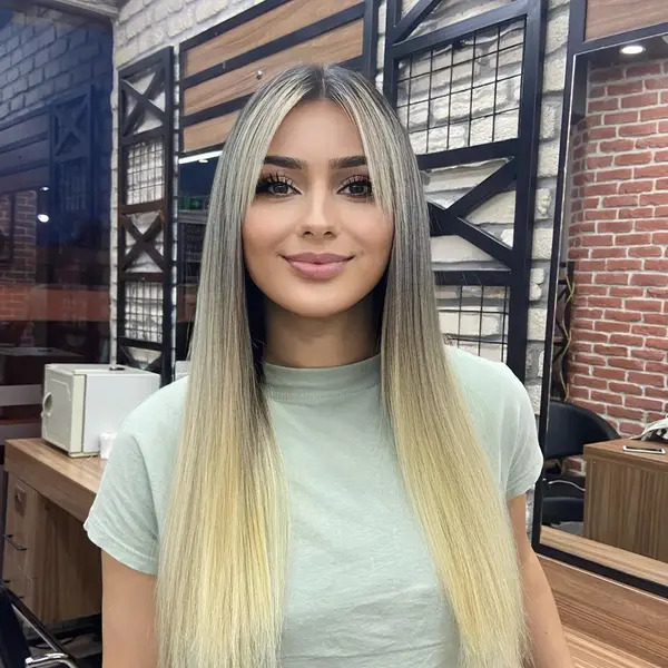 Ombre Straight Hair - a woman wearing a dress