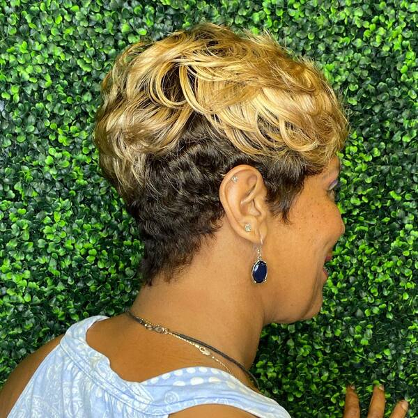 Pixie Cut and Blonde Top Hairstyle - a woman in a back view