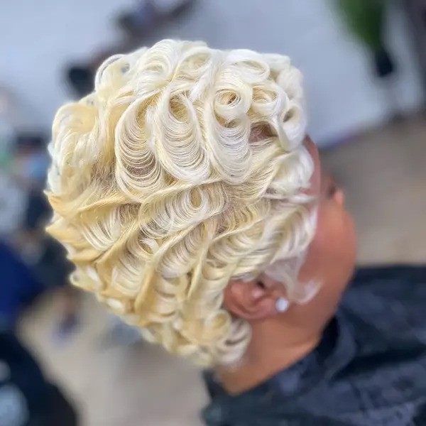 Platinum Blonde in Chic Finger Waves - a woman in a back view