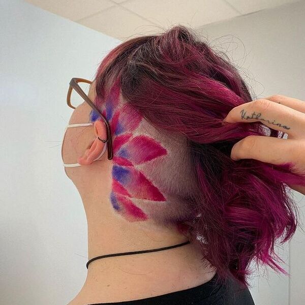 Purple Hair with Creative Lotus Shape Undercut - a woman wearing an eyeglasses