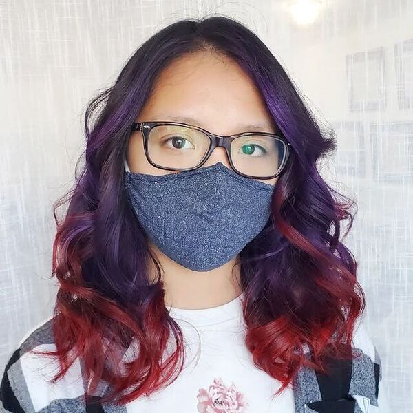 Purple Red Ombre - a woman wearing a face mask
