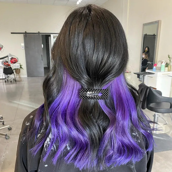 Purplish Hair Tip Half-And-Half - a woman in a back view