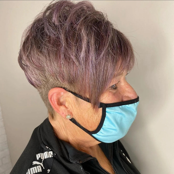 Short and Sassy Pixie Haircuts for Older Women with Purple Tone - a woman wearing a face mask