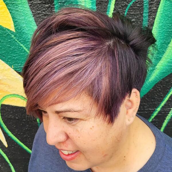 Side-Parted Pixie Cut with Plum Perfection - a woman in a side view