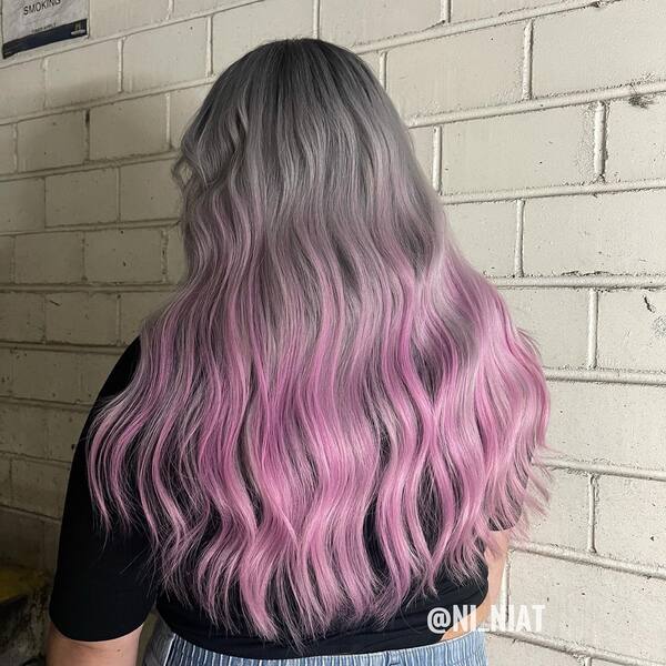 Silver to Purple Ombre Hair - a woman in a back view