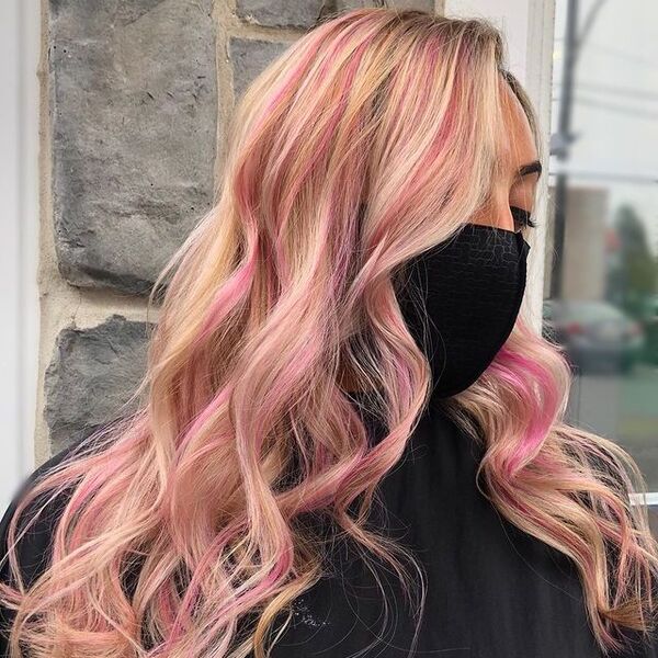 Strawberry Pink Highlights on Blonde Hair