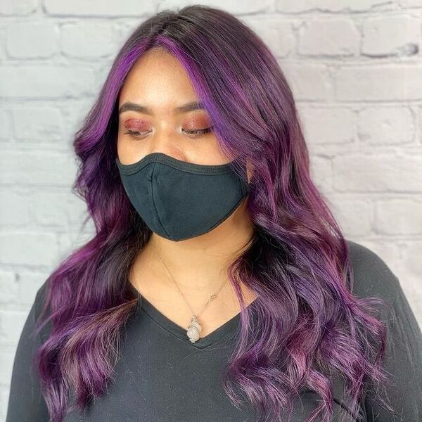 Teasy Violet and Light Foilayage - a woman wearing a black face mask