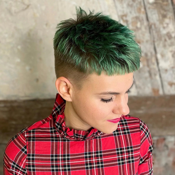 Thin Hair with Green Tint - a woman wearing a checkered