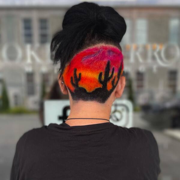 Undercut Hairstyle with Painted Arizona Desert - a woman in a back view