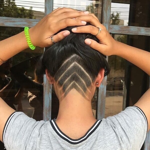 Undercut with Geometrical Upper Arrow Style - a woman in a back view