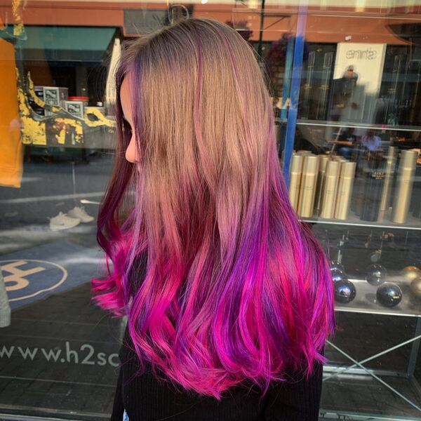 Unicorn Ombre Hairstyle - a woman in a side view