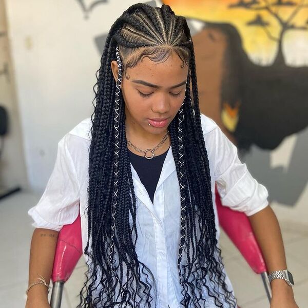 Fulani Curly Braids - a woman wearing white polo