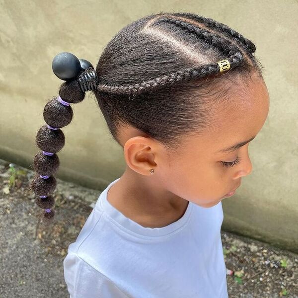 Bubble Braid Ponytail - a girl is wearing white shirt