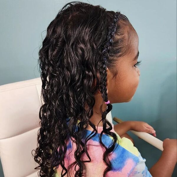 Coiled Hair with Headband Braid - a girl is wearing dyed shirt