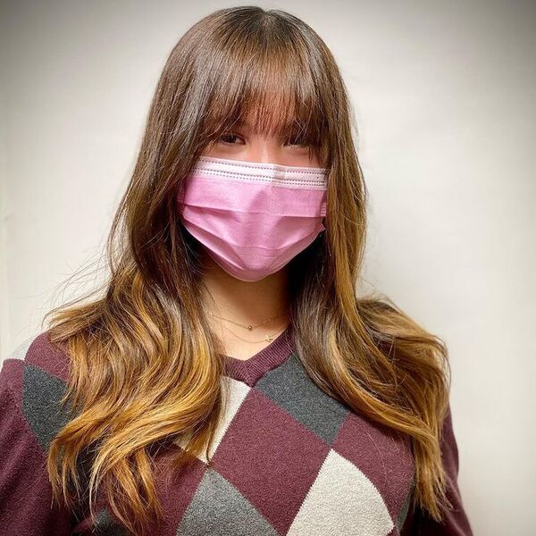 A woman wearing pink mask in sweater