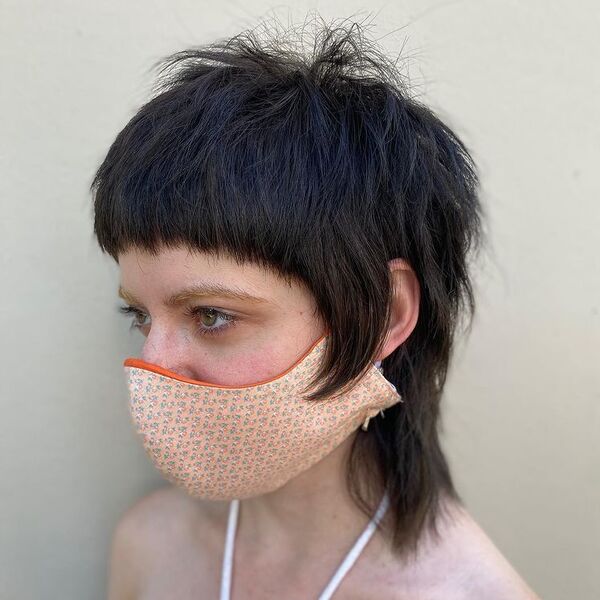 Modern Chic Shaggy Fringe Mullet - a woman wearing mask and necklace