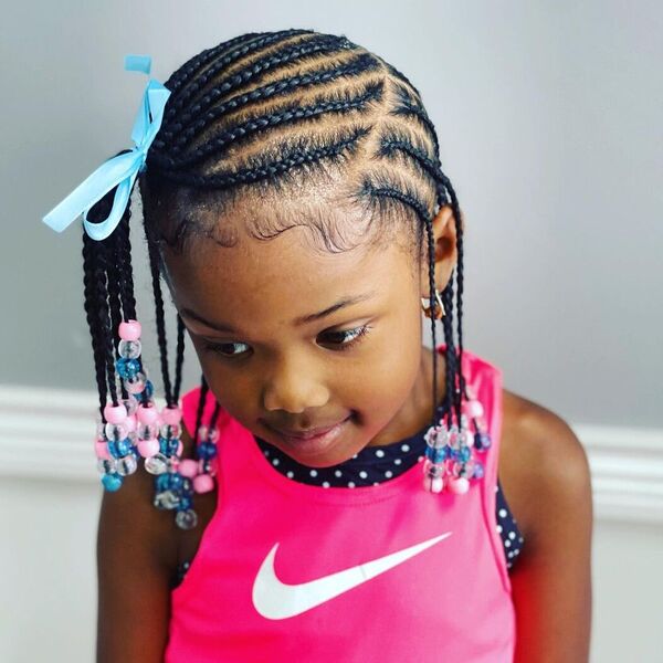 Parted Braids with Beads - a girl wearing pink sleeveless top