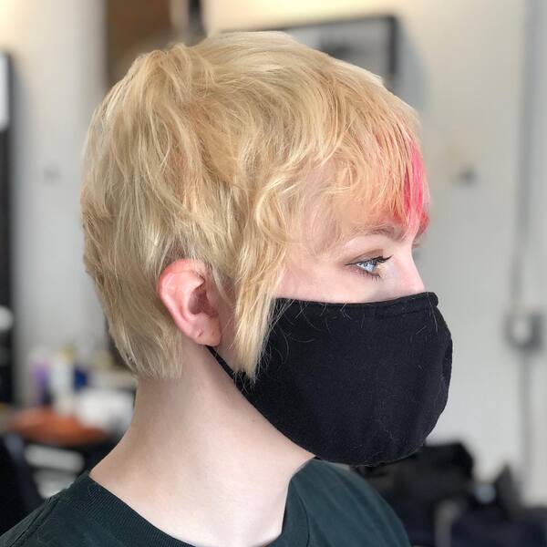 Shag Fringe Pixie Square Bob - a woman wearing black mask and shirt