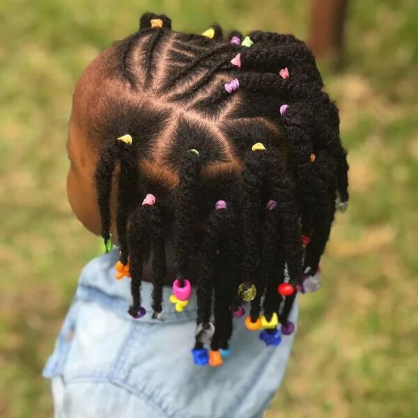 Twist Braids with Colorful Beads - a girl wearing denim polo