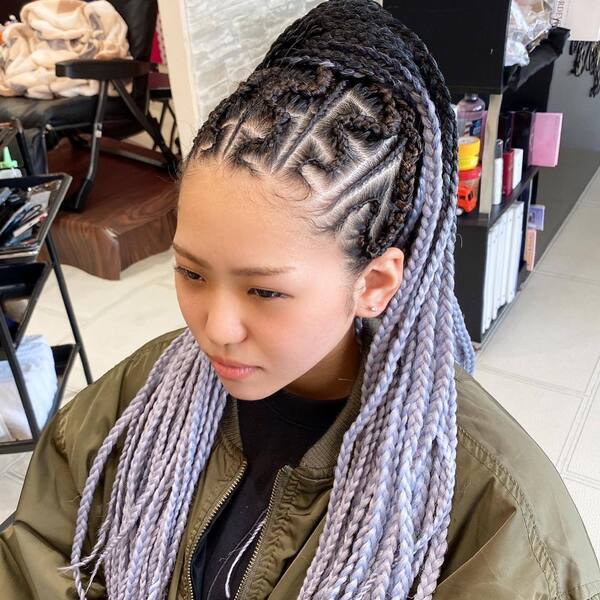 High Ponytail with Zigzag Small Dreads