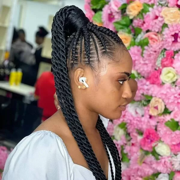 Sophisticated Cornrow with Twisted Ponytail
