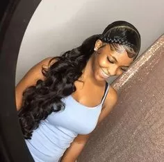 38. Braid At Front With Weave Ponytail (quick weave hairstyles)